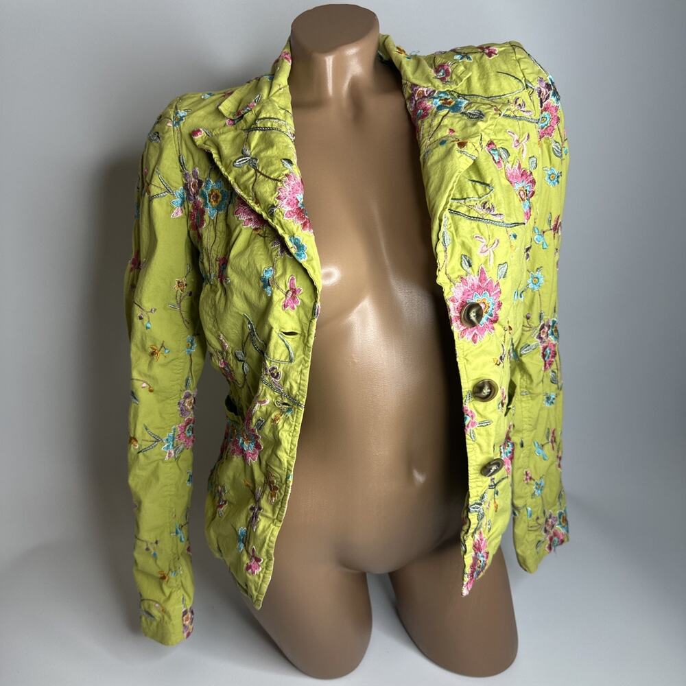 Johnny Was Green Floral Embroidered Button Up Jacket XS Y2K Cottagecore Boho - Picture 11 of 16